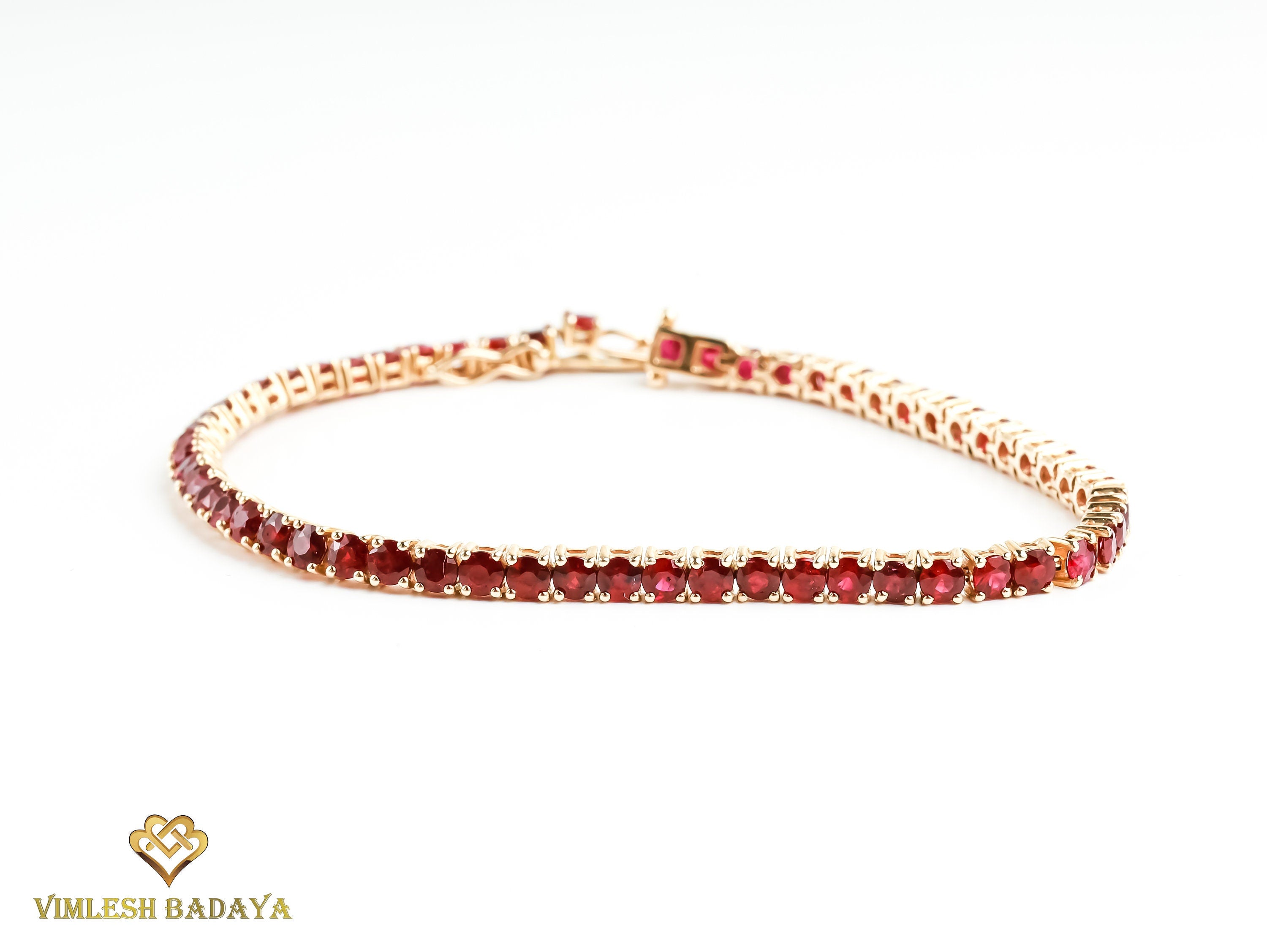 Natural Ruby Tennis Bracelet | Round Cut Red Ruby & Diamond Eternity Bracelet | Bridal Gift for Her -