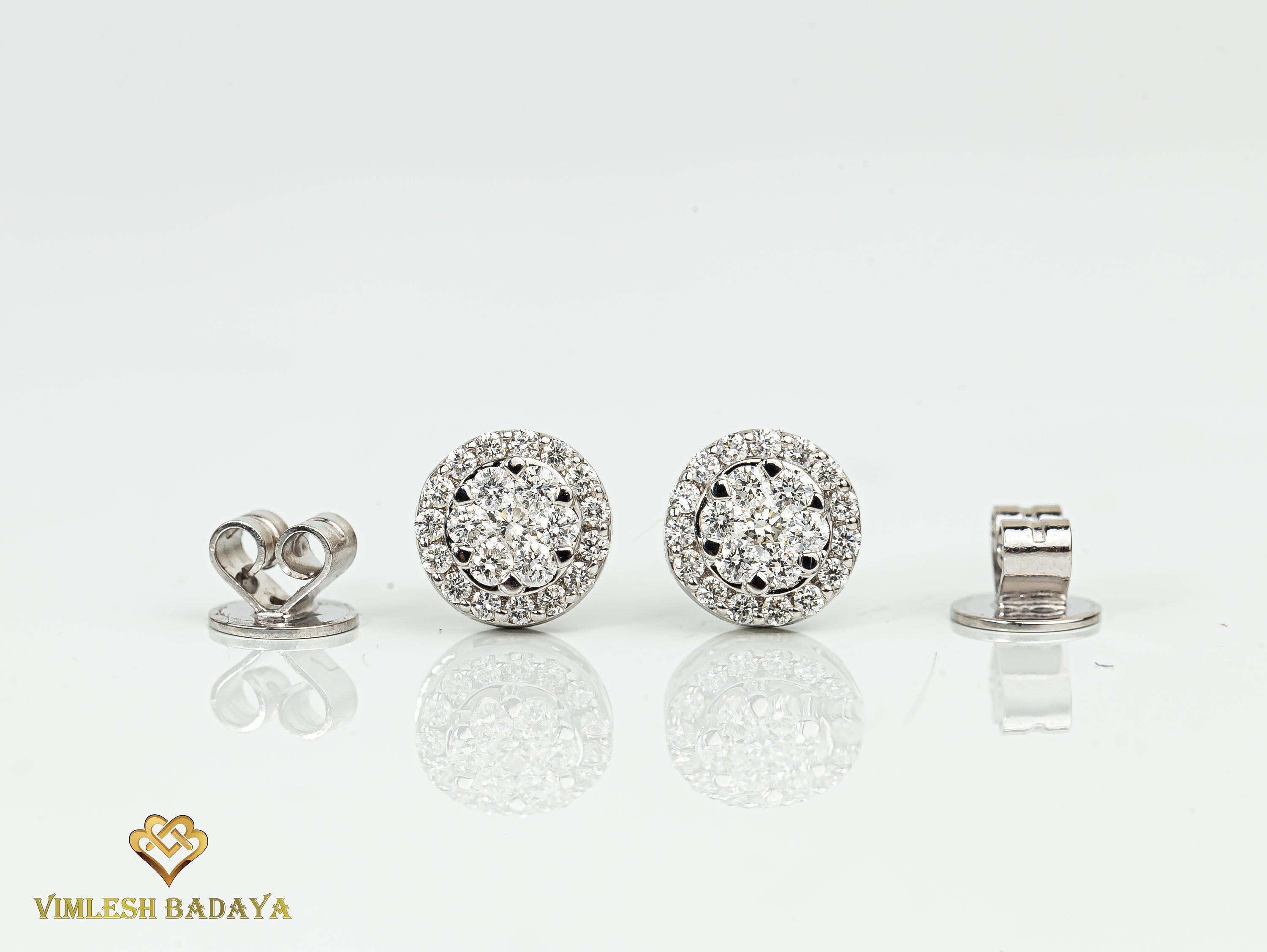 Diamond Halo Round Stud Earrings | Invisible & Illusion Set Round Diamonds | Bridal Gift for Her -