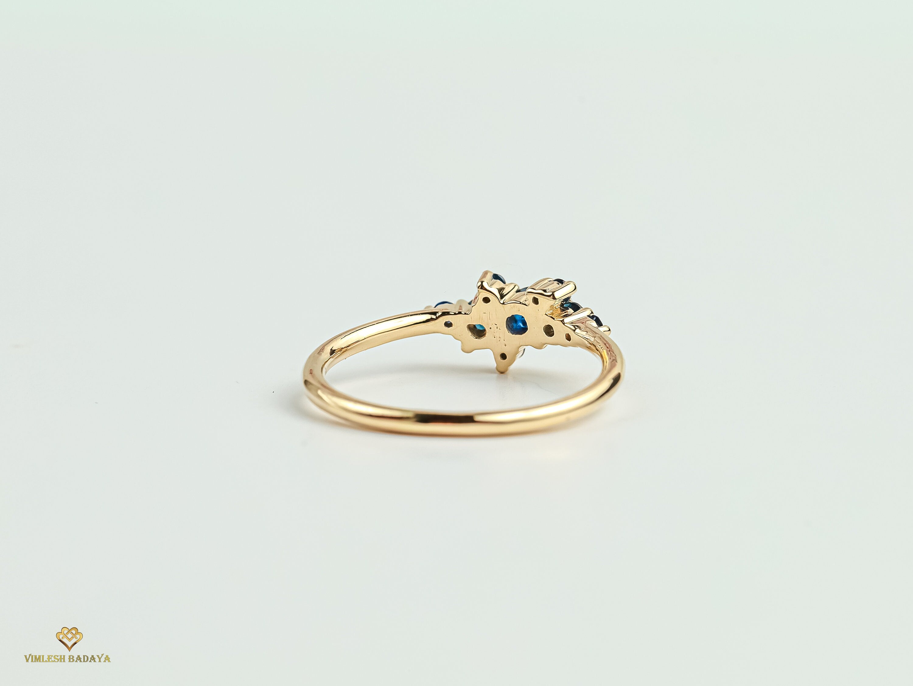 Blue Sapphire Cluster Engagement Ring | September Birthstone Handmade Cluster Ring -