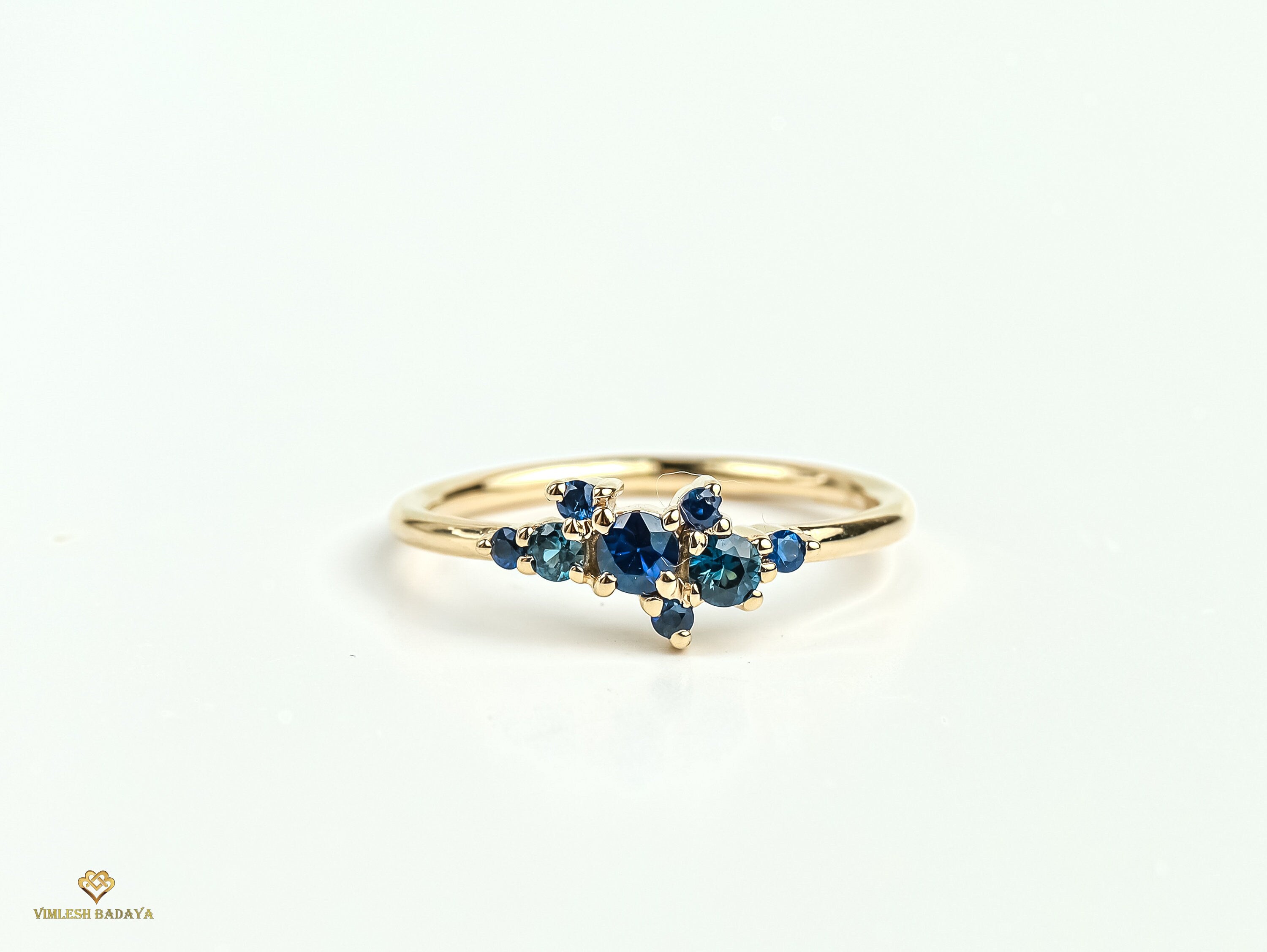 Blue Sapphire Cluster Engagement Ring | September Birthstone Handmade Cluster Ring -