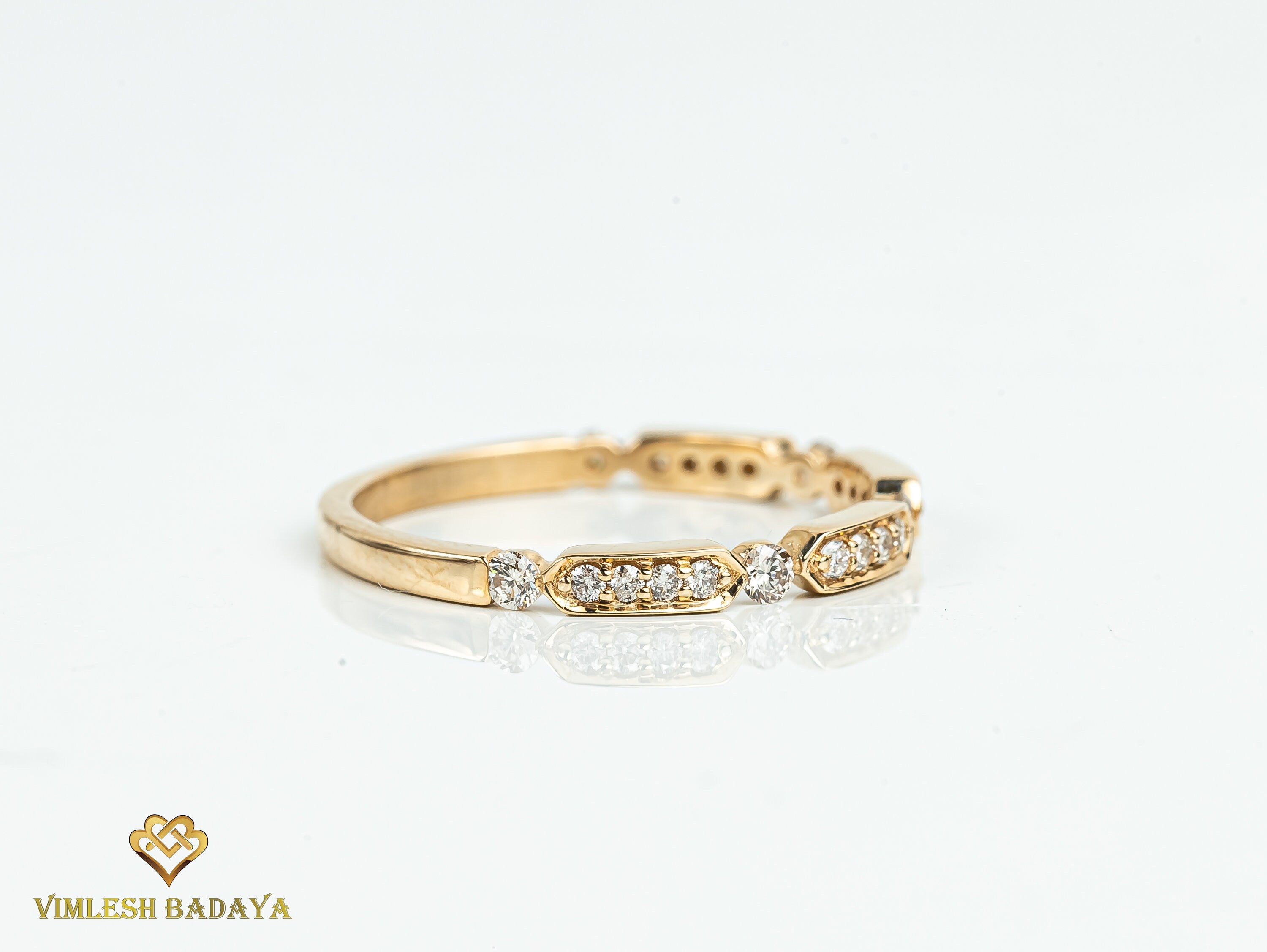 Vintage Diamond Wedding Band | Minimalist Stacking Ring | Half Eternity Diamond Ring -