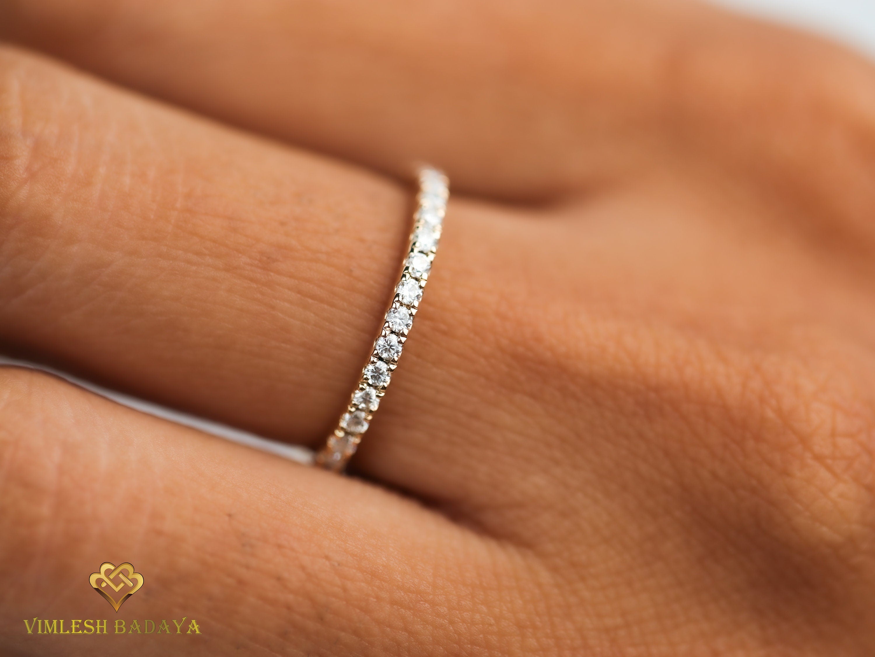 1.5mm Diamond Wedding Band | Minimalist Stacking Ring | Half Eternity Diamond Ring for Her -