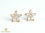 1.7 TCW Solid Gold Flower Diamond Stud Earrings | Round Diamond Studs | Anniversary Gift for Her -