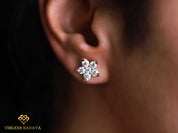 1.7 TCW Solid Gold Flower Diamond Stud Earrings | Round Diamond Studs | Anniversary Gift for Her -