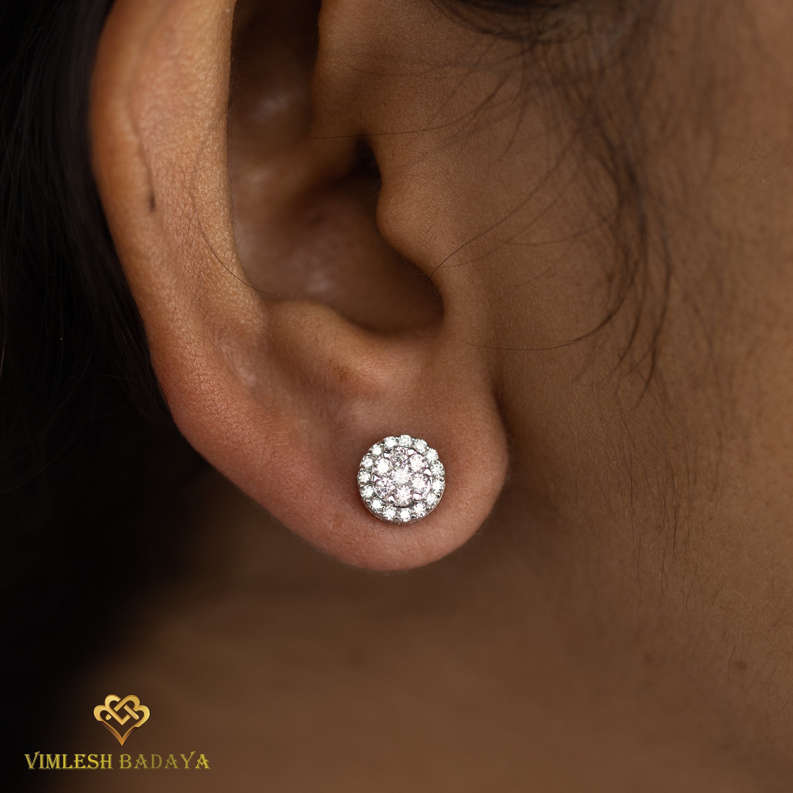 Diamond Halo Round Stud Earrings | Invisible & Illusion Set Round Diamonds | Bridal Gift for Her -