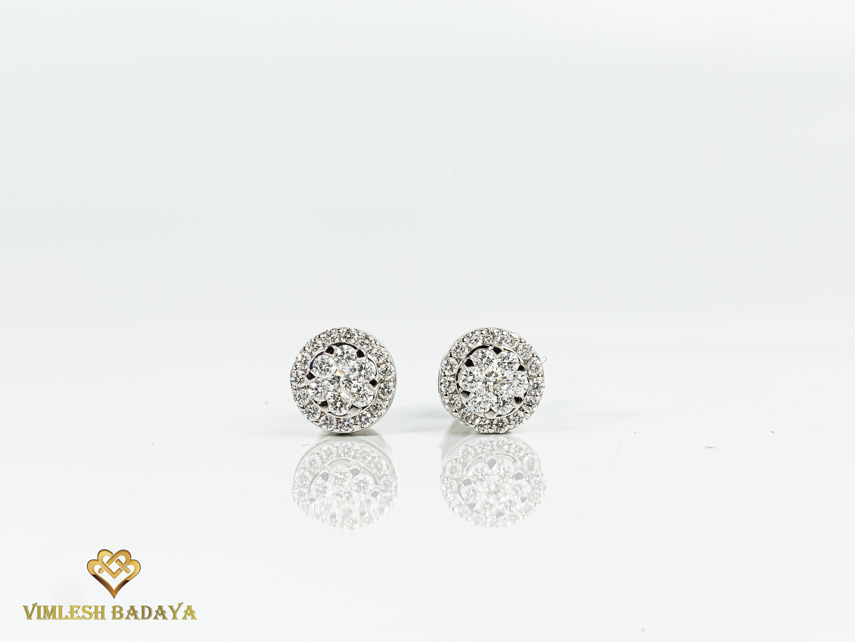 Diamond Halo Round Stud Earrings | Invisible & Illusion Set Round Diamonds | Bridal Gift for Her -