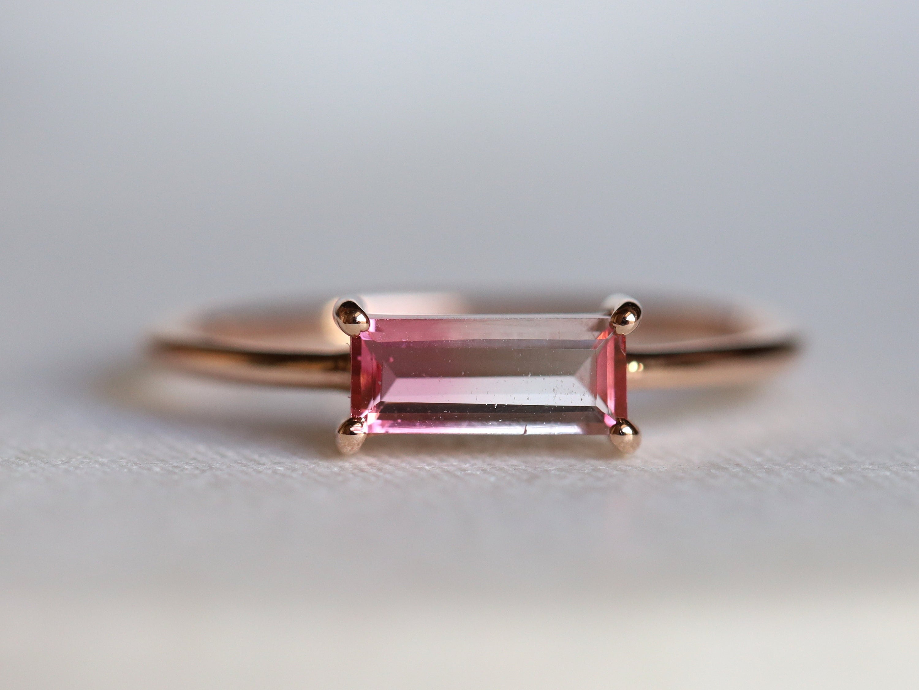 Watermelon Tourmaline Ring | Bicolor Tourmaline | Tourmaline Baguette Stacking Ring -