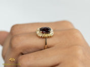 Garnet and Diamond Halo Engagement Ring | 3.8CT Red Garnet and Baguette Cut Diamonds -