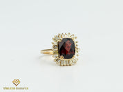 Garnet and Diamond Halo Engagement Ring | 3.8CT Red Garnet and Baguette Cut Diamonds -
