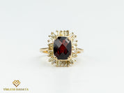 Garnet and Diamond Halo Engagement Ring | 3.8CT Red Garnet and Baguette Cut Diamonds -