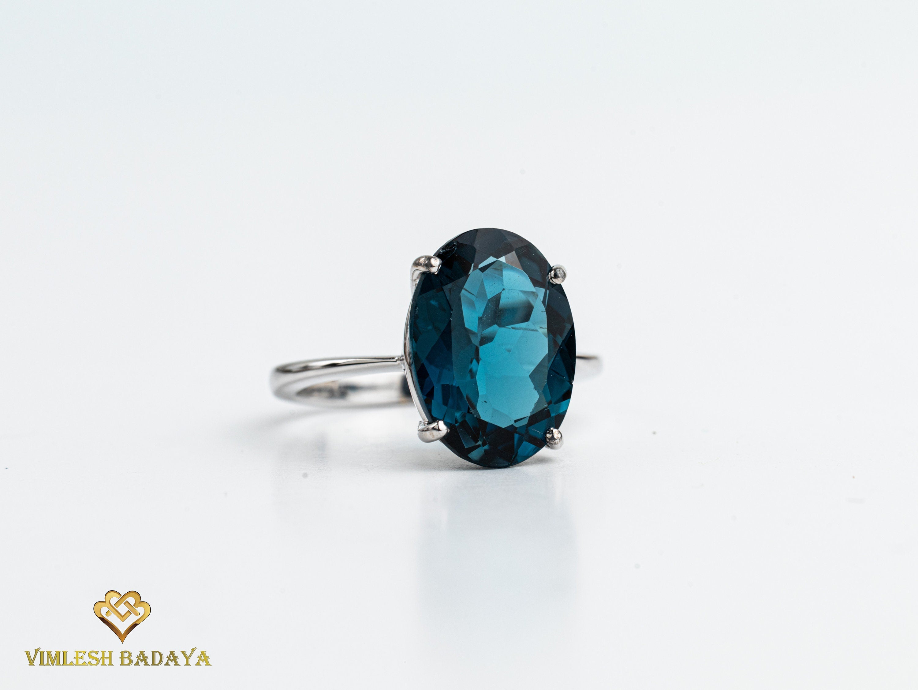 7CT London Blue Topaz Solitaire Engagement Ring | Oval Topaz Statement Ring -