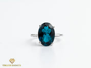 7CT London Blue Topaz Solitaire Engagement Ring | Oval Topaz Statement Ring -