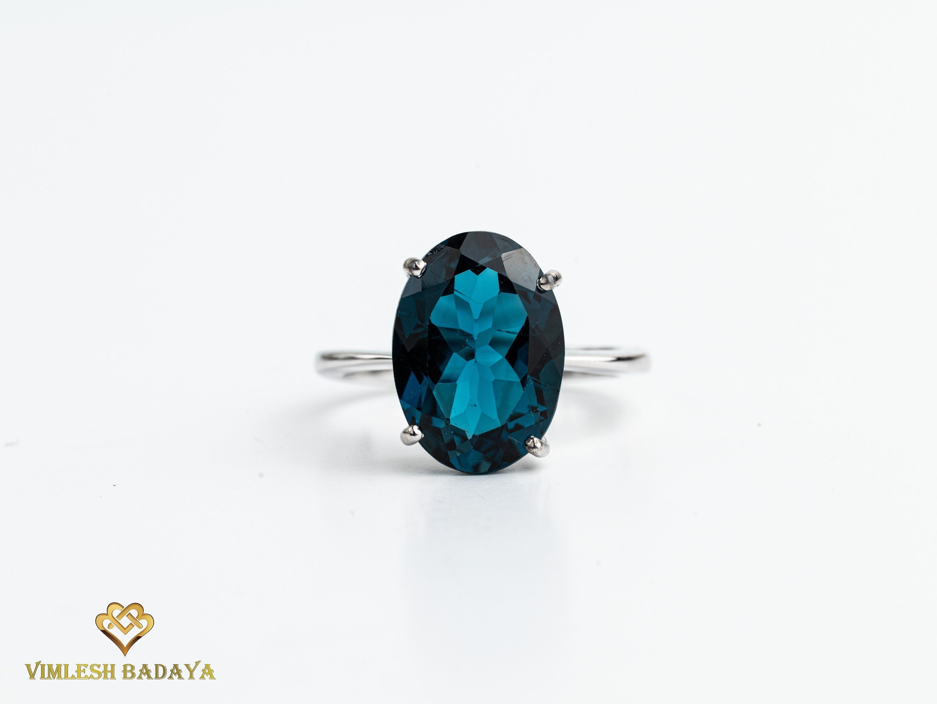 7CT London Blue Topaz Solitaire Engagement Ring | Oval Topaz Statement Ring -