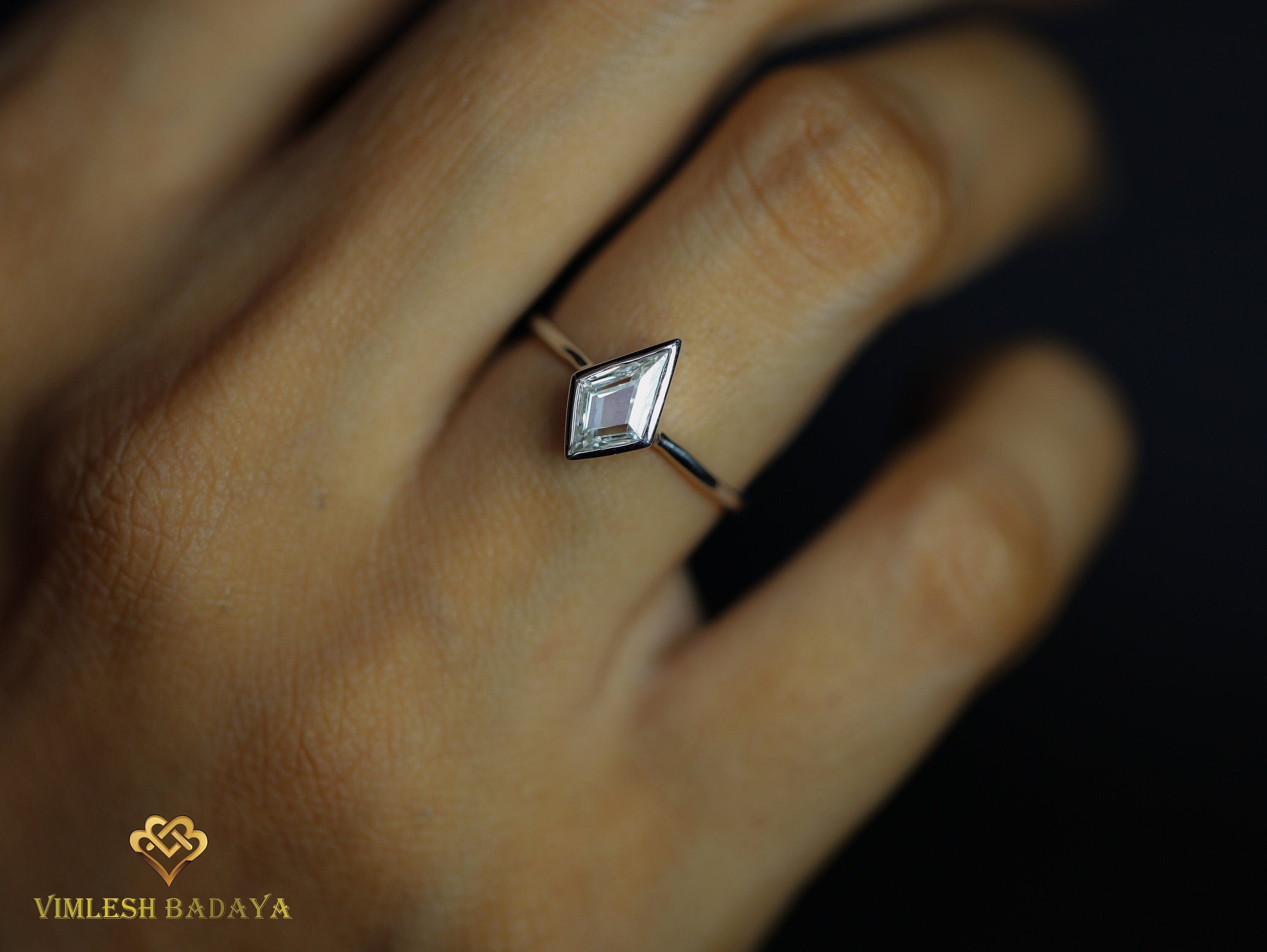 Kite Diamond Solitaire Engagement Ring | White Gold Geometric Diamond Ring | Anniversary Ring -