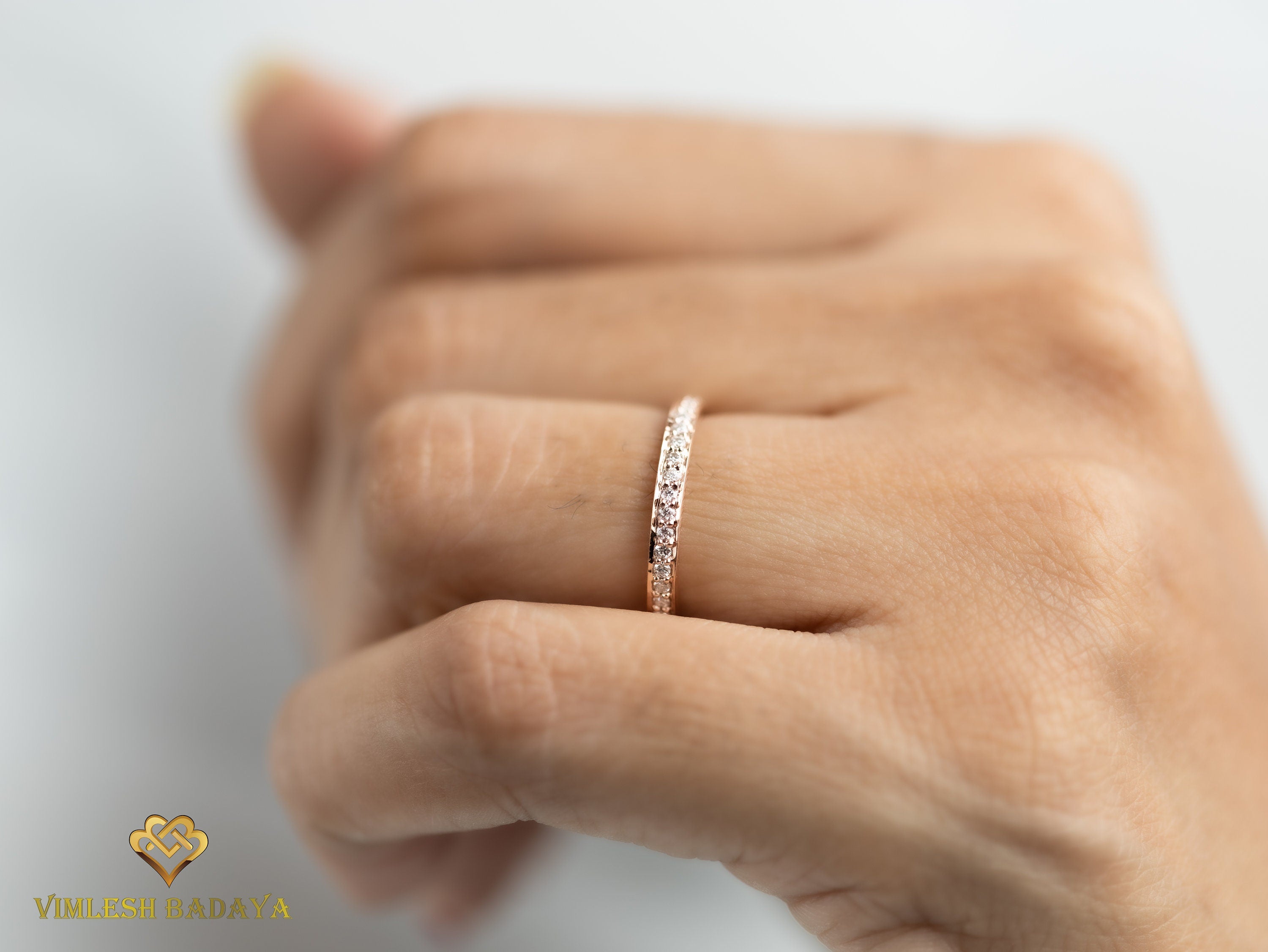 Full Eternity Diamond Wedding Band | Minimalist 1.5mm Diamond Ring for Her -