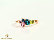 Teal Sapphire Cluster Engagement Ring | Pink Sapphire & Amethyst Gold Ring | Handmade Gift -