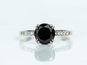 2ct Black Diamond Engagement Ring | Solitaire Round Cut Diamond Ring | Anniversary Gift -