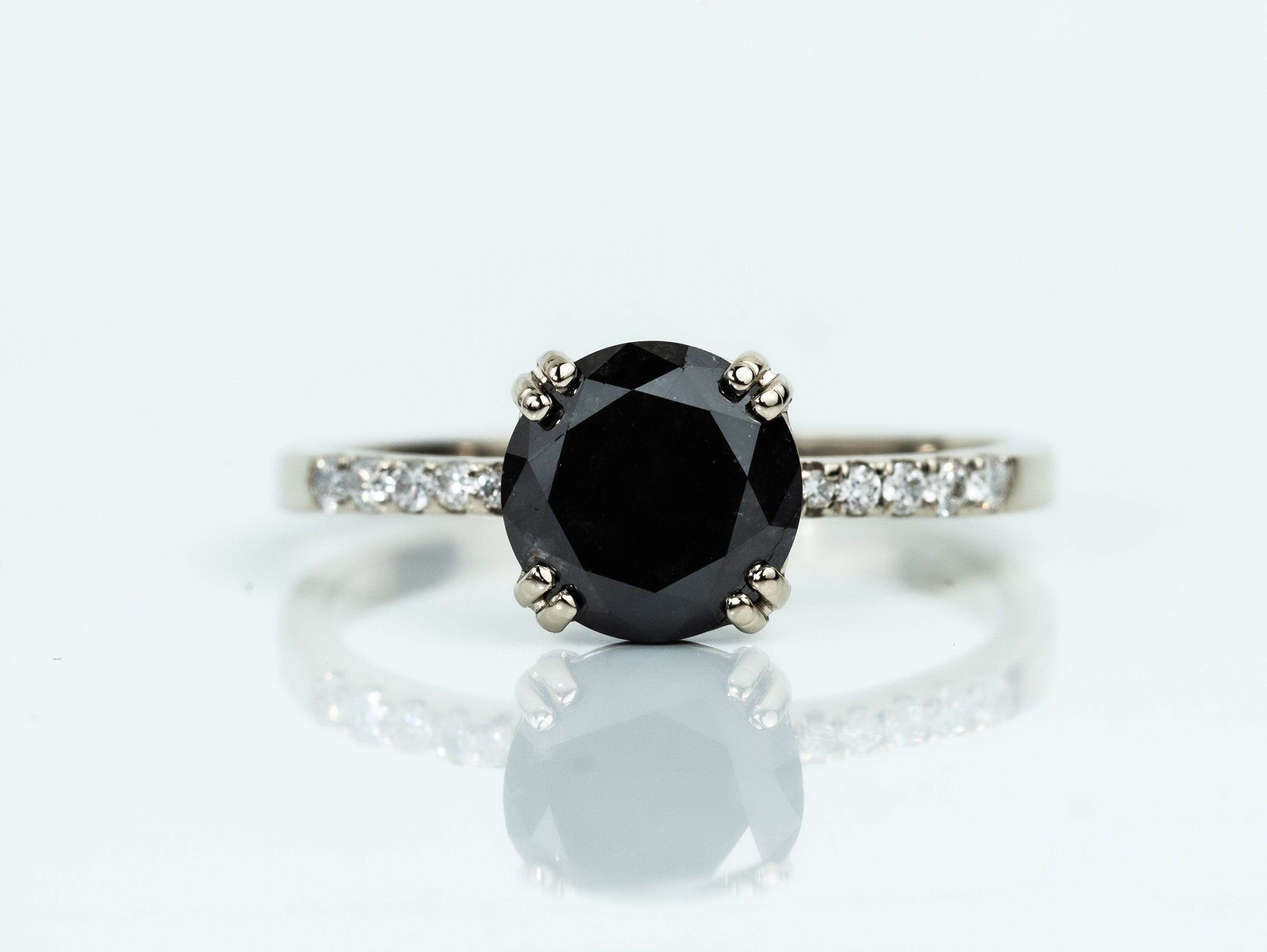 2ct Black Diamond Engagement Ring | Solitaire Round Cut Diamond Ring | Anniversary Gift -