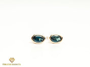 Natural Teal Sapphire Earrings | Solid Gold Sapphire Studs | Oval Cut Australian Peacock Sapphire Earrings | Gift for Her -