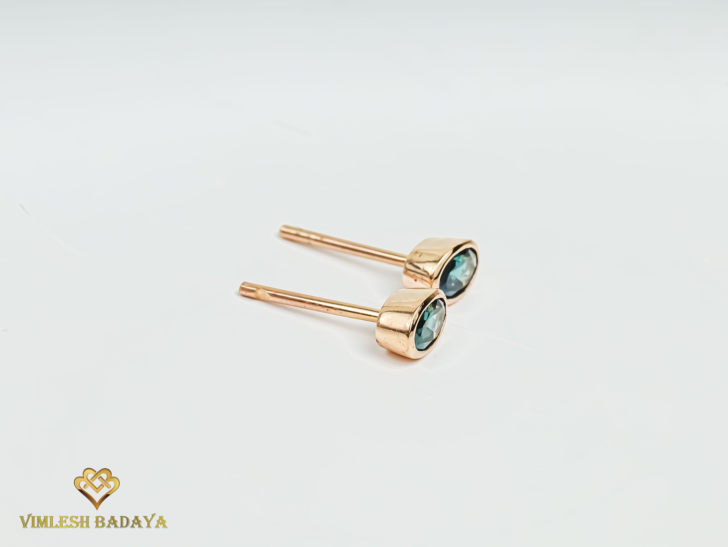Natural Teal Sapphire Earrings | Solid Gold Sapphire Studs | Oval Cut Australian Peacock Sapphire Earrings | Gift for Her -