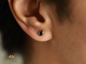 Natural Teal Sapphire Earrings | Solid Gold Sapphire Studs | Oval Cut Australian Peacock Sapphire Earrings | Gift for Her -