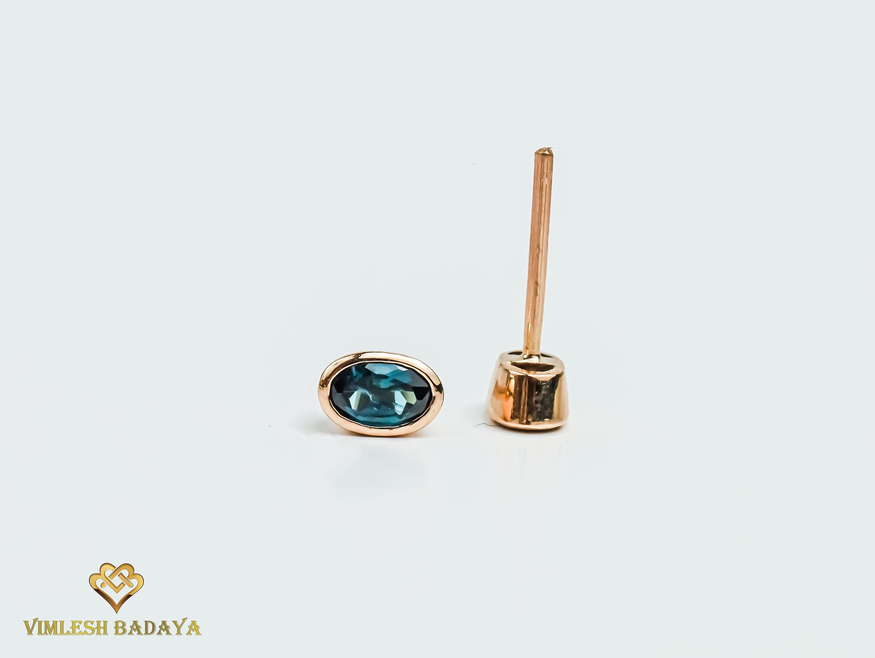 Natural Teal Sapphire Earrings | Solid Gold Sapphire Studs | Oval Cut Australian Peacock Sapphire Earrings | Gift for Her -
