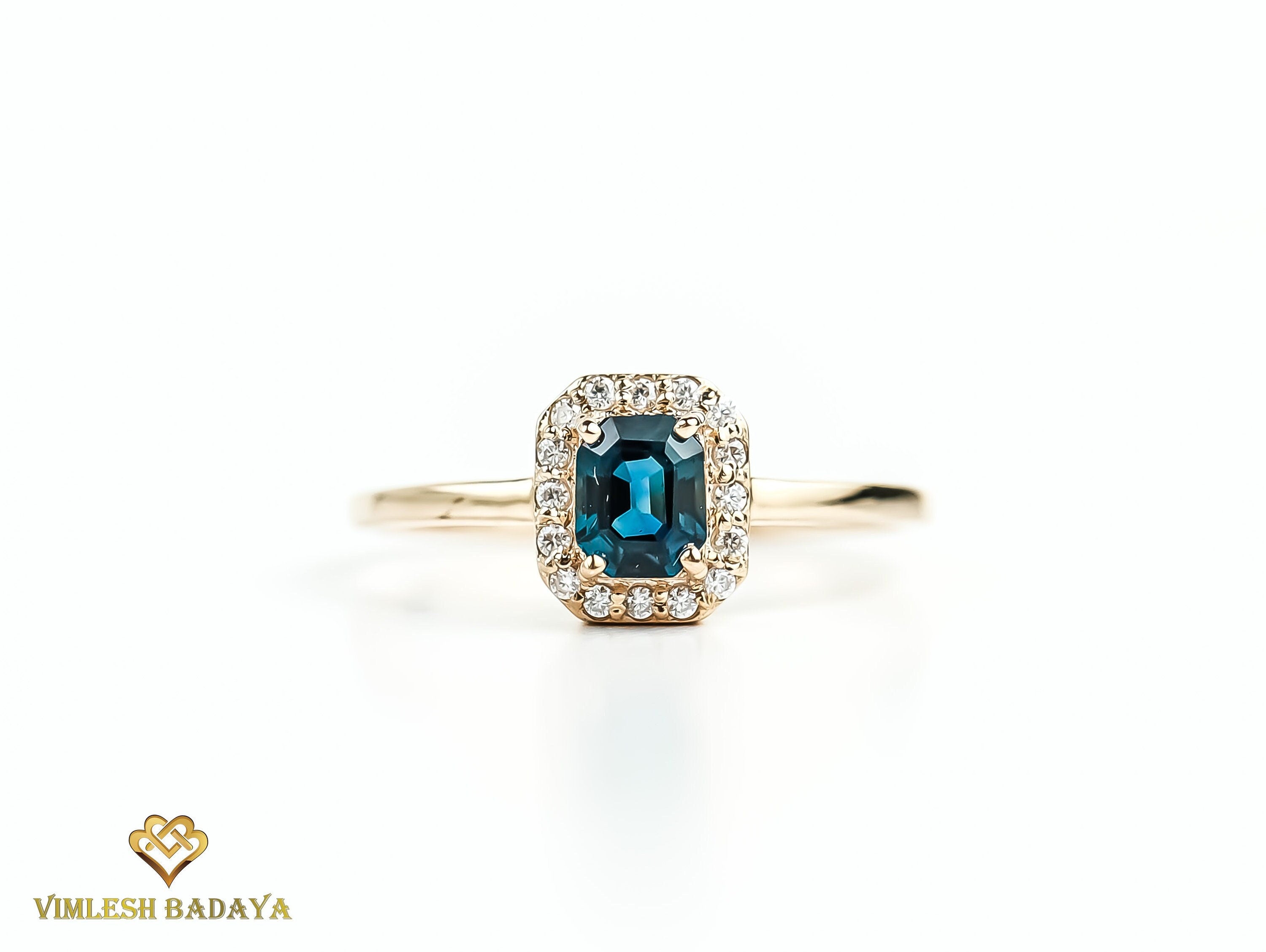 Teal Sapphire Halo Engagement Ring | Peacock Sapphire and Diamond Ring | Australian Sapphire Engagement Ring -
