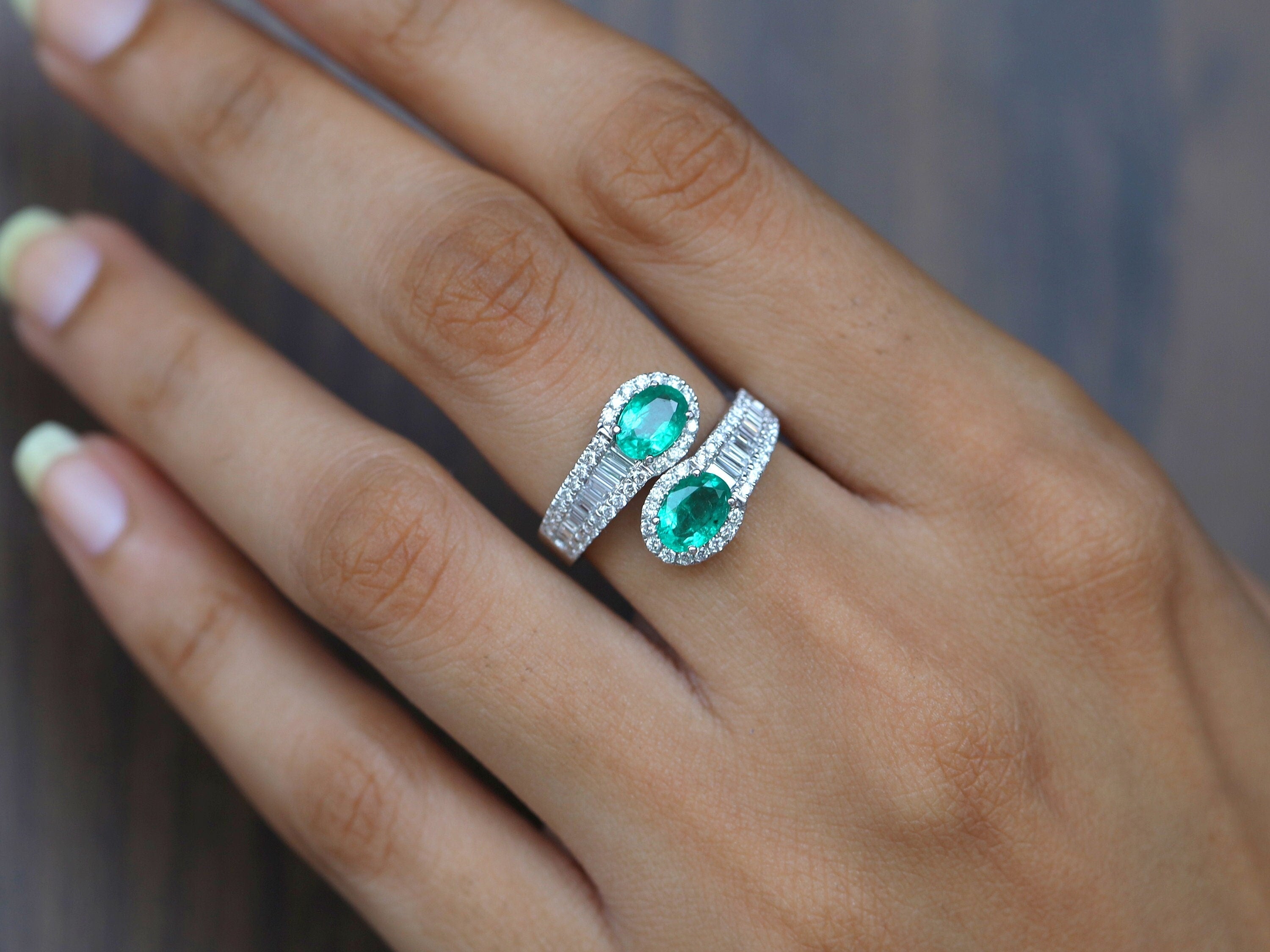Emerald Diamond Engagement Ring | Oval Emerald Snake Engagement Ring | Adjustable Serpent Ring -