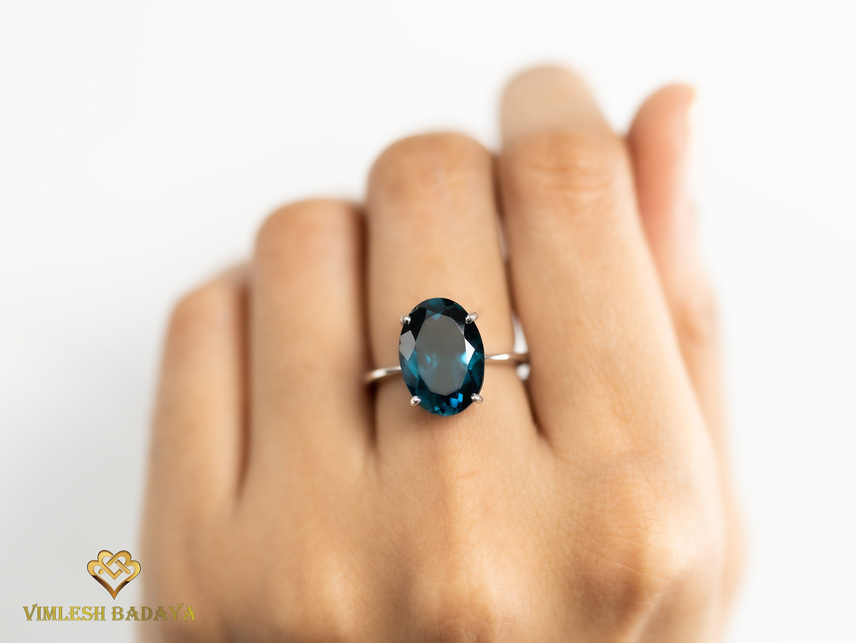 7CT London Blue Topaz Solitaire Engagement Ring | Oval Topaz Statement Ring -