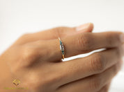 Gray Diamond and Teal Sapphire Ring | Salt and Pepper Diamond Stacking Ring -