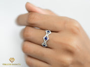 Natural Round Cut Sapphire Art Deco Wedding Ring | Blue Sapphire Diamond Engagement Ring -