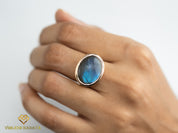 Labradorite Signet Ring | Solid Gold Men’s Unisex Signet Ring | Father’s Day Gift -