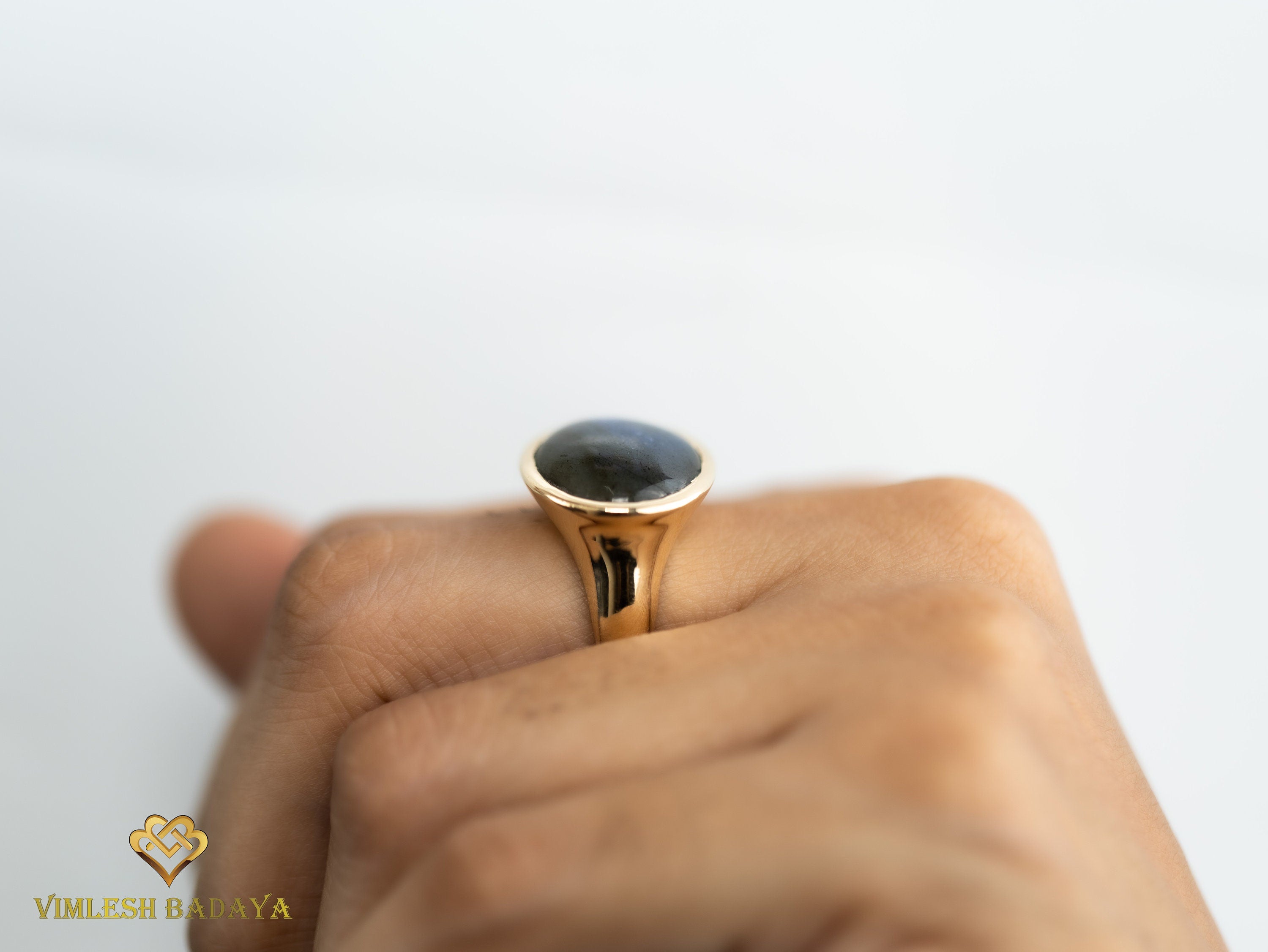 Labradorite Signet Ring | Solid Gold Men’s Unisex Signet Ring | Father’s Day Gift -