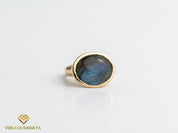 Labradorite Signet Ring | Solid Gold Men’s Unisex Signet Ring | Father’s Day Gift -