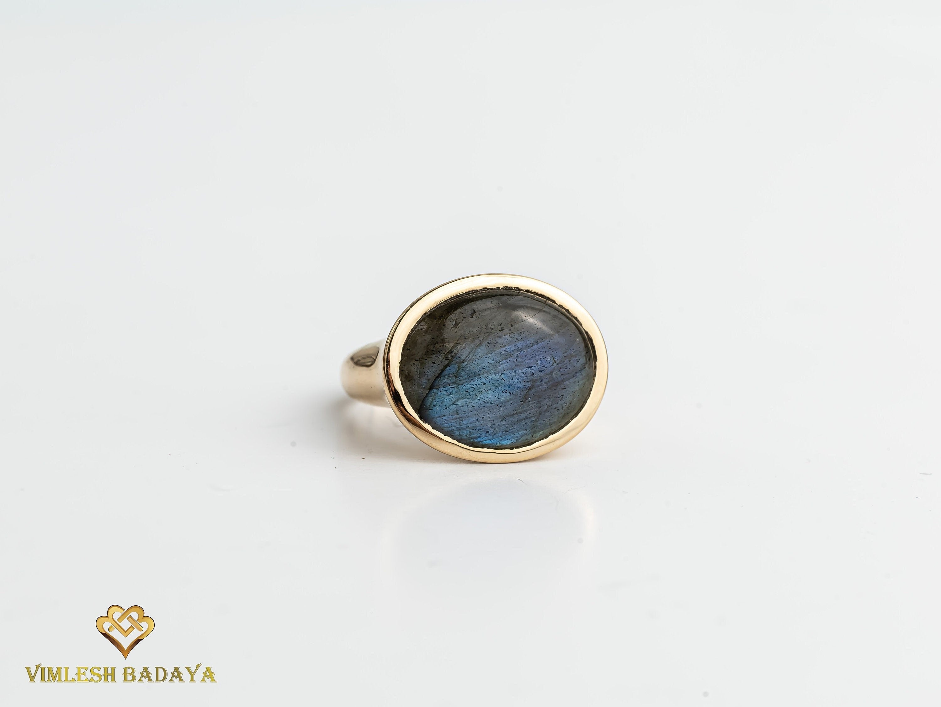Labradorite Signet Ring | Solid Gold Men’s Unisex Signet Ring | Father’s Day Gift -