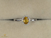 Yellow Sapphire Halo Engagement Ring | Oval Cut Sapphire | Gold Diamond and Sapphire Ring -