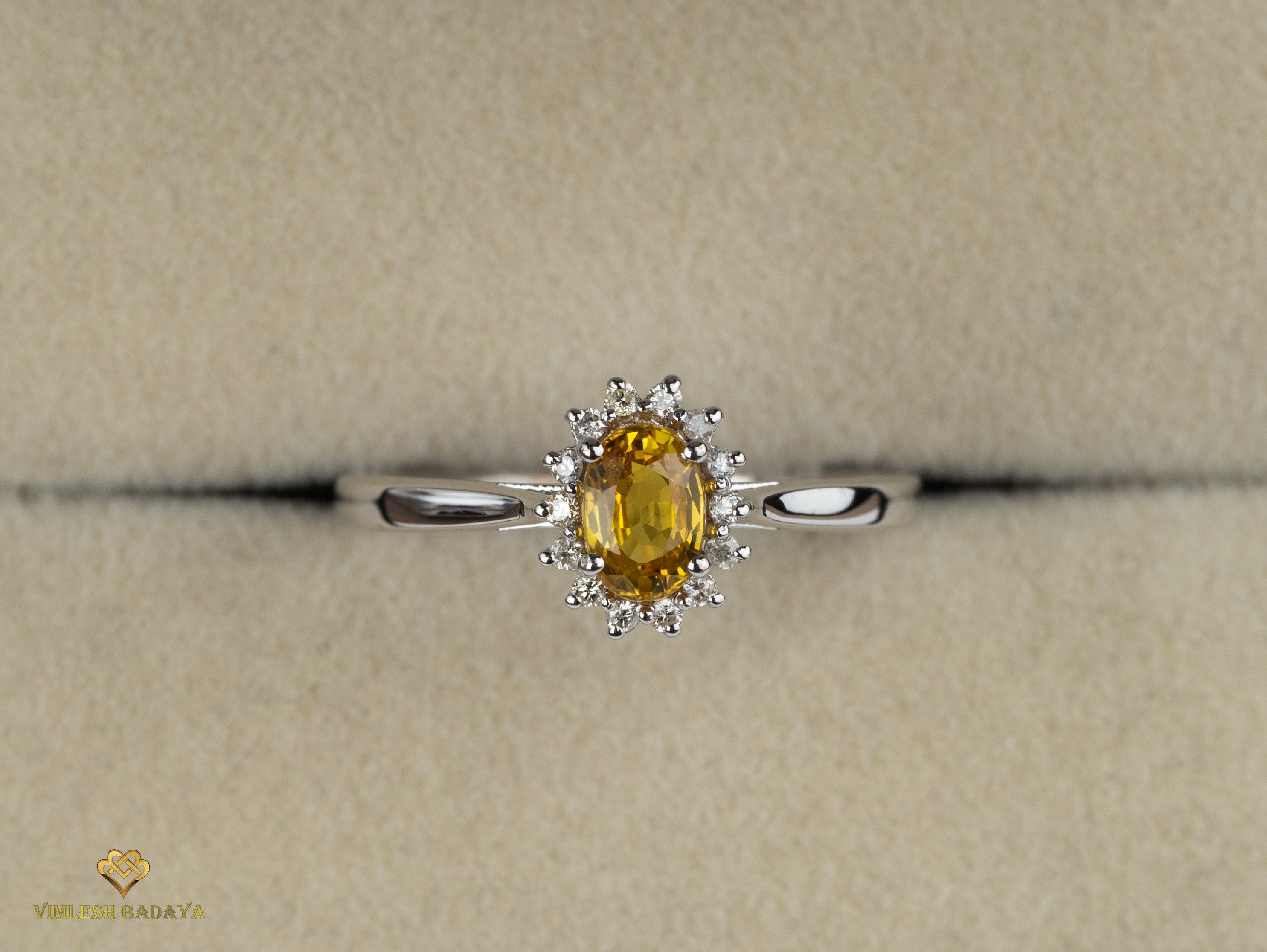 Yellow Sapphire Halo Engagement Ring | Oval Cut Sapphire | Gold Diamond and Sapphire Ring -