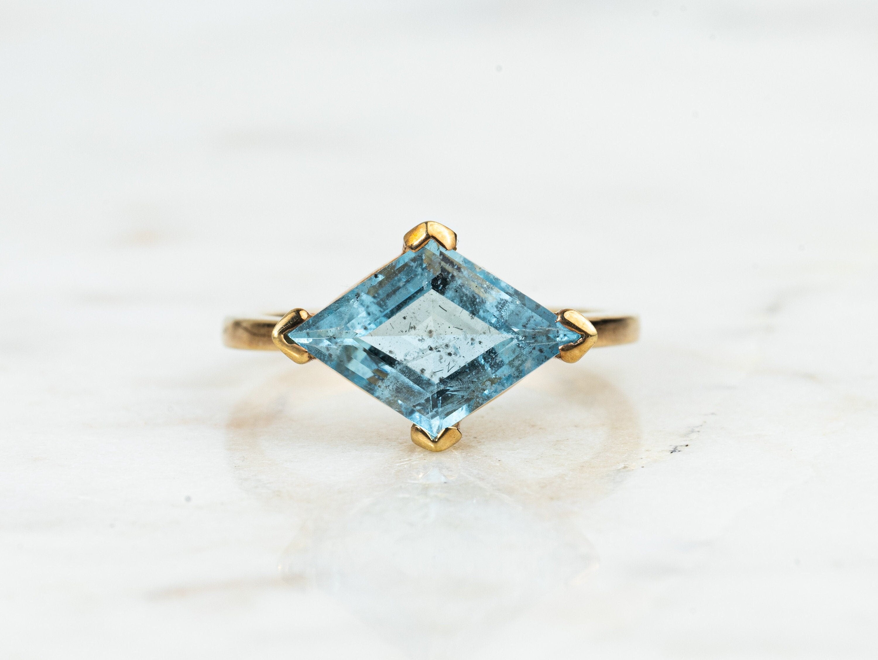 Kite Aquamarine Engagement Ring | Blue Aquamarine Geometric Gold Ring | 9k, 14k, 18k Gold -