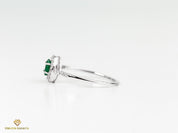 Emerald and Diamond Tiny Engagement Ring | Dainty Halo Diamond Ring | Natural Emerald -