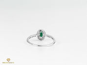 Emerald and Diamond Tiny Engagement Ring | Dainty Halo Diamond Ring | Natural Emerald -