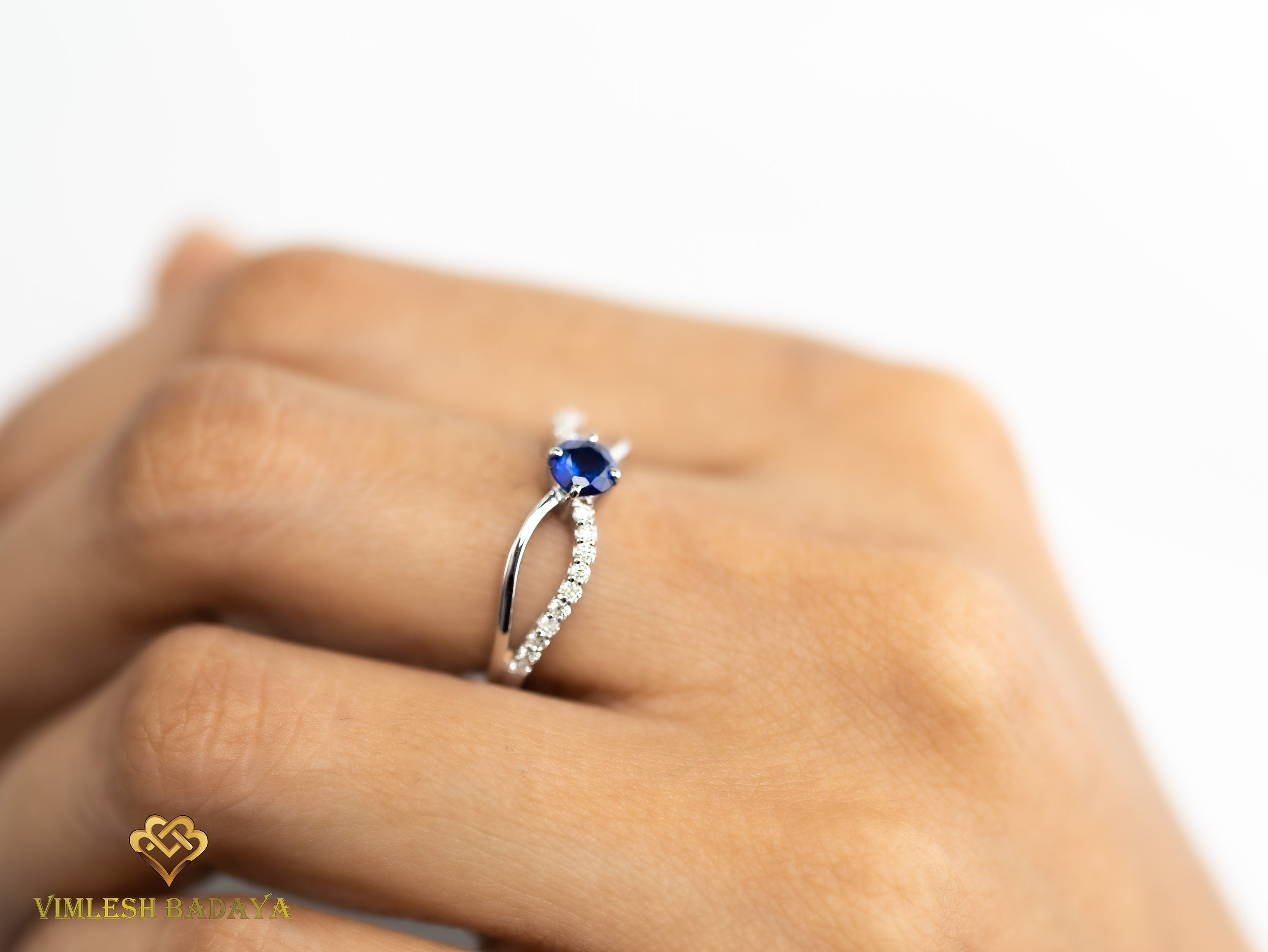 Slice Diamond and Sapphire Stacking Ring | Rose Cut Diamond Polki Ring | Sapphire Cluster Ring -
