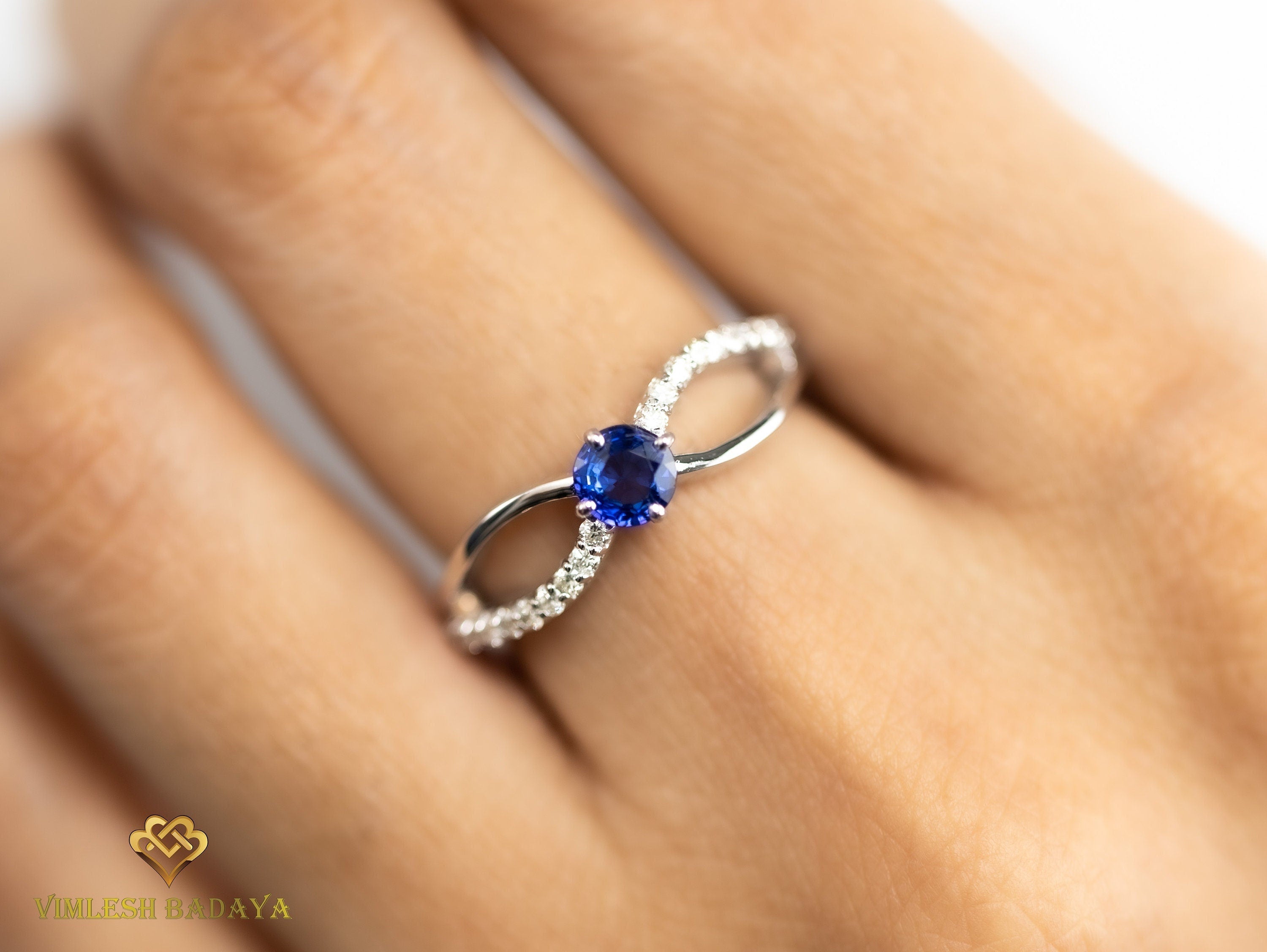 Slice Diamond and Sapphire Stacking Ring | Rose Cut Diamond Polki Ring | Sapphire Cluster Ring -