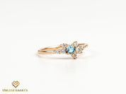 Minimal Aquamarine Cluster Ring | Round Cut Aquamarine Diamond Engagement Ring | Handmade Proposal Ring -