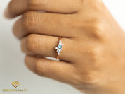 Minimal Aquamarine Cluster Ring | Round Cut Aquamarine Diamond Engagement Ring | Handmade Proposal Ring -