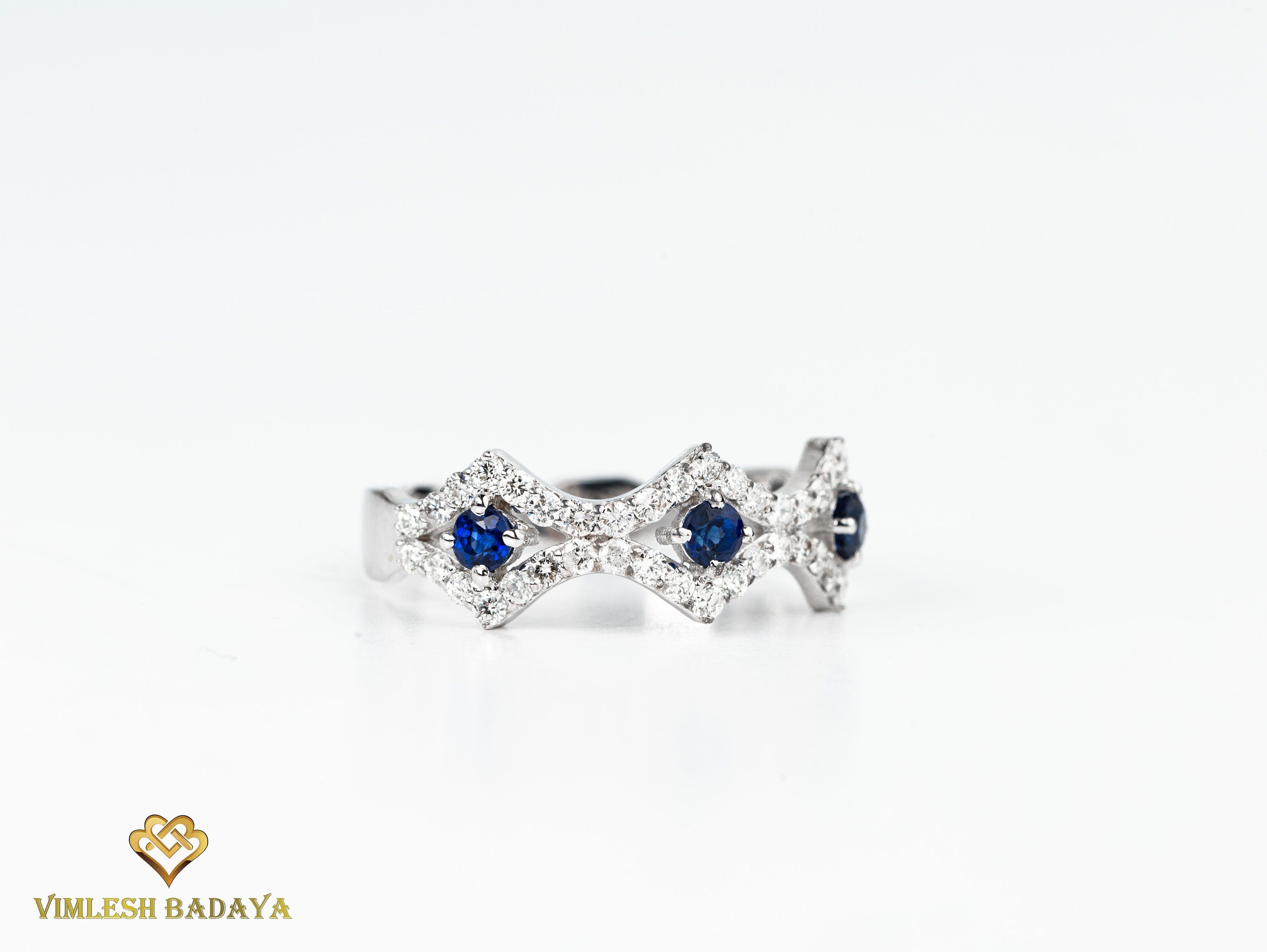 Natural Round Cut Sapphire Art Deco Wedding Ring | Blue Sapphire Diamond Engagement Ring -