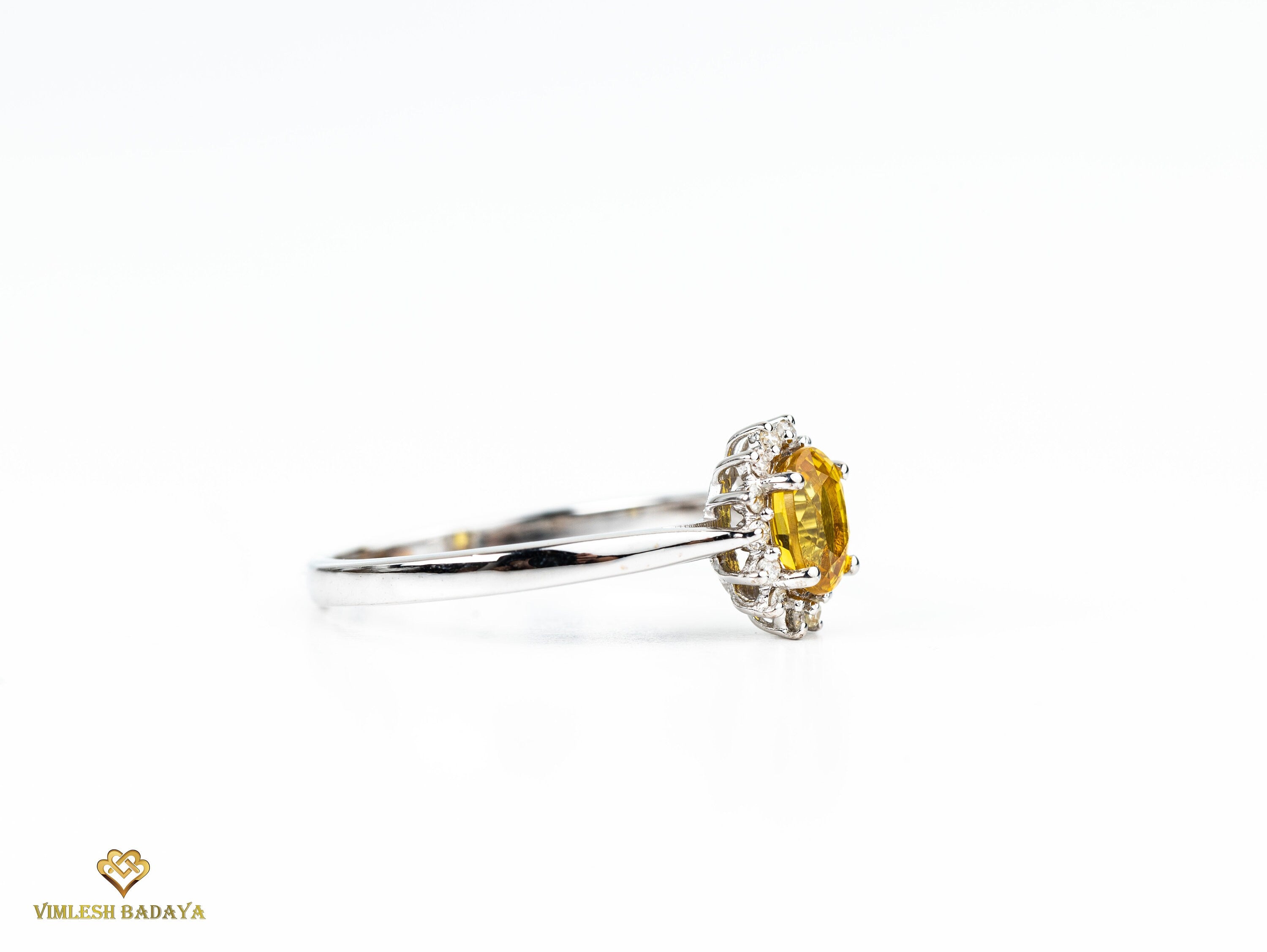 Yellow Sapphire Halo Engagement Ring | Oval Cut Sapphire | Gold Diamond and Sapphire Ring -