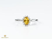Yellow Sapphire Halo Engagement Ring | Oval Cut Sapphire | Gold Diamond and Sapphire Ring -
