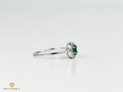Emerald and Diamond Tiny Engagement Ring | Dainty Halo Diamond Ring | Natural Emerald -