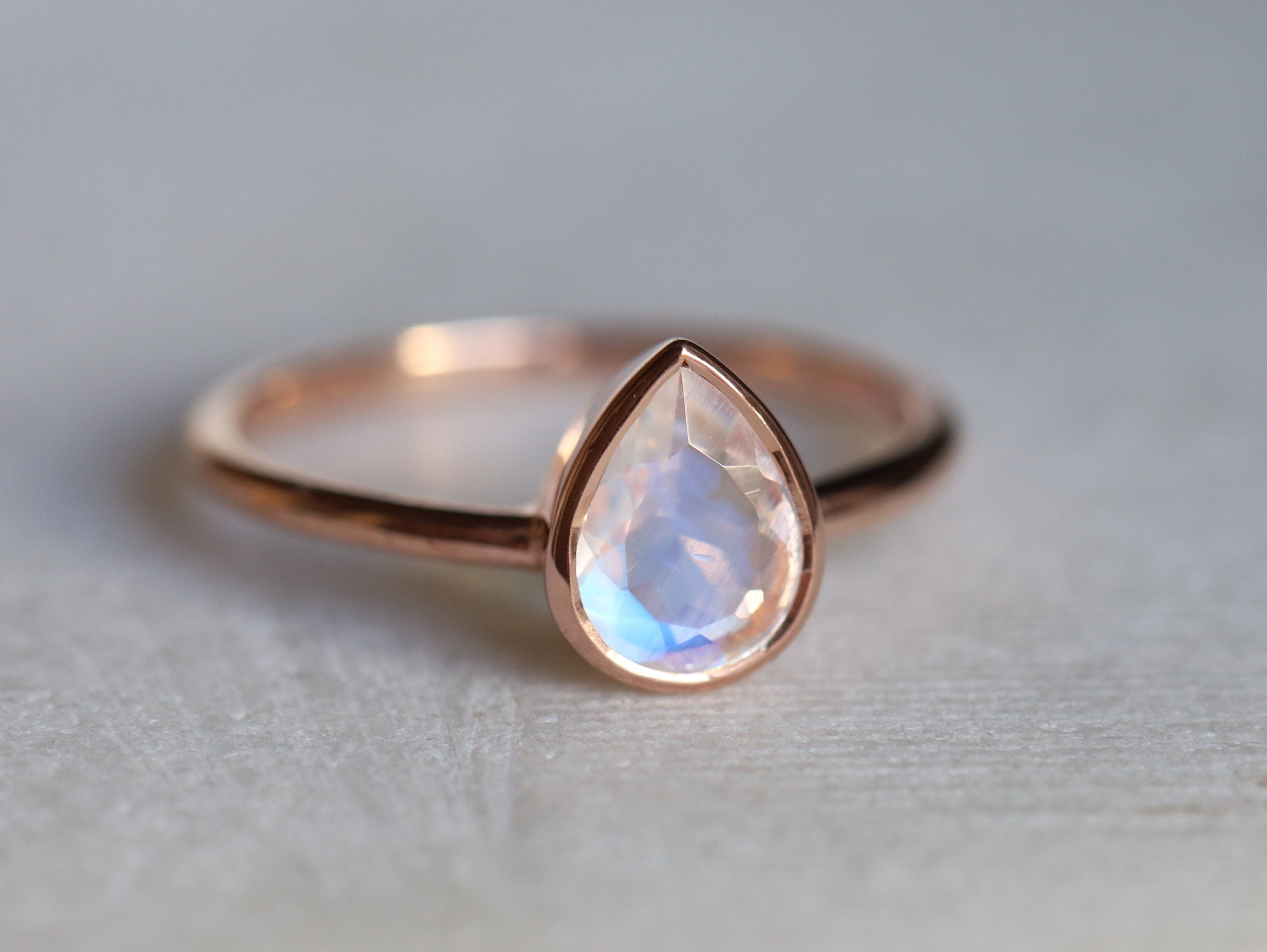 Pear Cut AAA Rainbow Moonstone Ring | Moonstone Engagement Ring | Anniversary Gift -